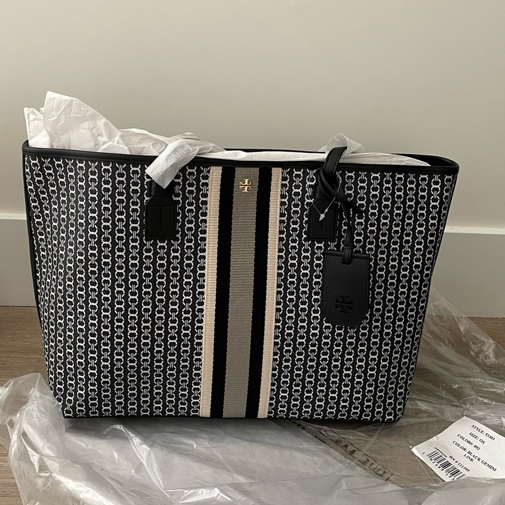tory burch gemini tote black